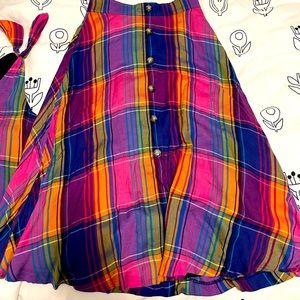 Ann Taylor Colorful Plaid Button Down A Line Summer Skirt
